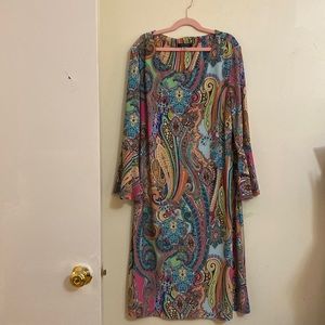 Tommy Hilfiger Dress Women’s Size 12 Paisley Multicolor Bell Sleeve Midi Shift